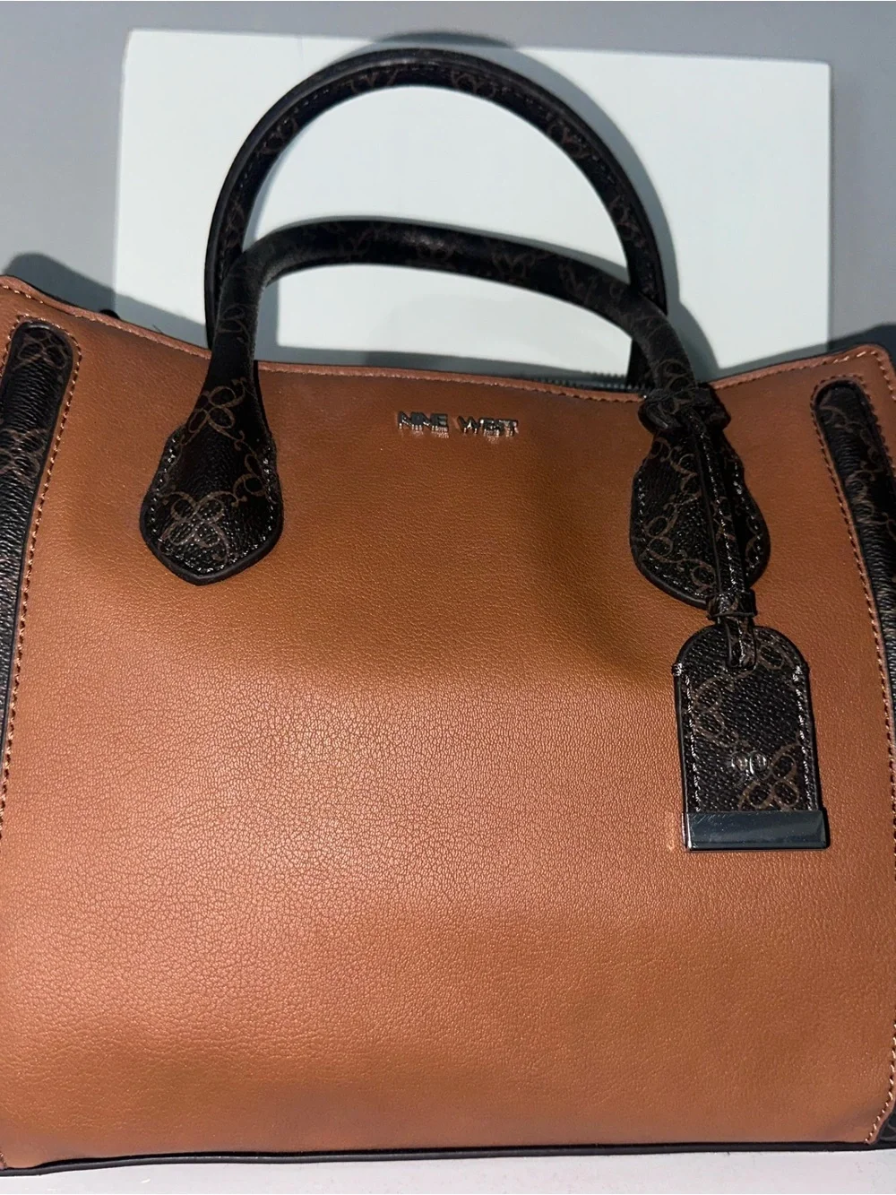 Nine West Brown and Black Contrast Leather Satchel